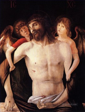  Muerto Pintura al %C3%B3leo - El cristo muerto sostenido por dos ángeles religiosos Giovanni Bellini